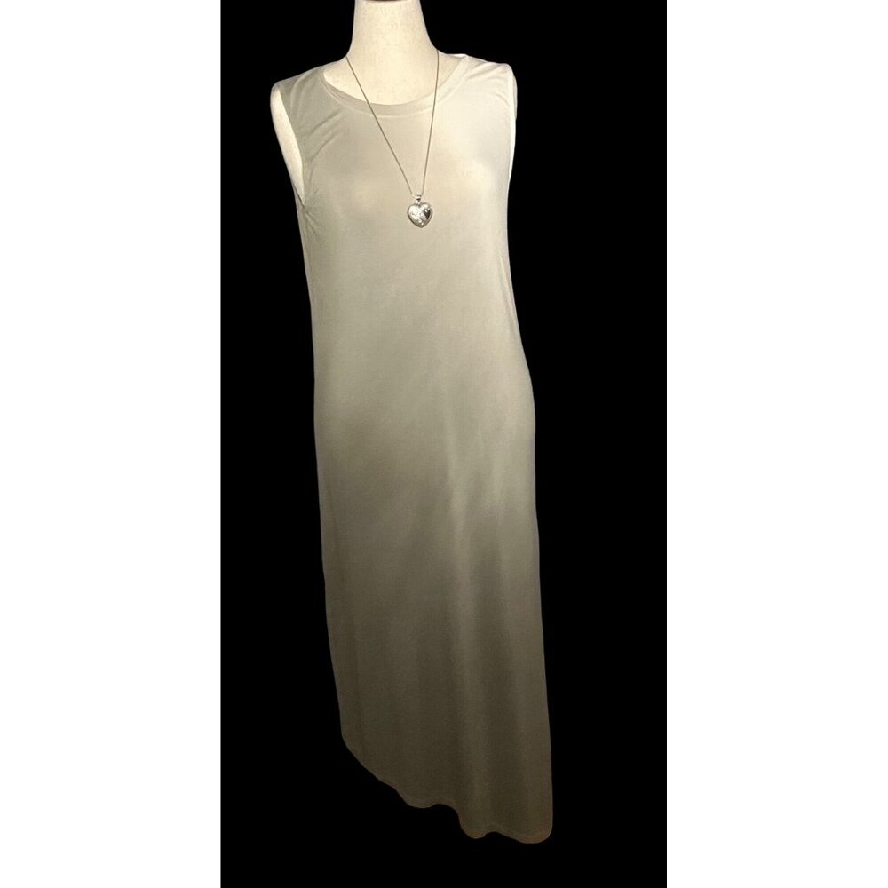 Sleeveless Green/Beige Maxi Dress With Slits M